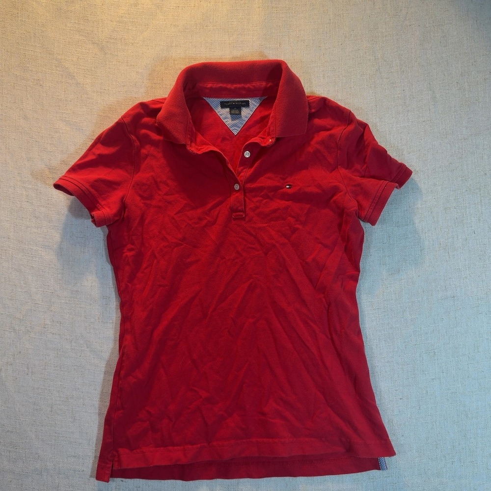 Tommy Hilfiger Polo Shirt Short Sleeve Pique Cotton Red Women's Size Medium